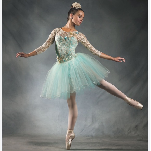Nude and Aqua Blue/Green Lace Ballet Costume Clair de Lune - Picture 1 of 8